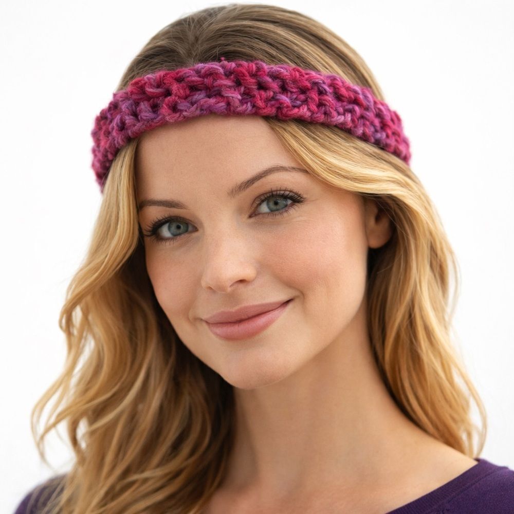 Hand crafted stretch 100% wool headband hot pink and orange Medium Large